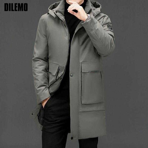 

men's leisure long parker jacket, windbreaker, thick high-quality outdoor clothing, brand, winter, Black