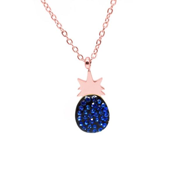 

stainless steel rose gold color cute pineapple pendant necklace for women cz crystal stone necklaces jewelry, Silver