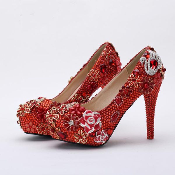 

gorgeous wedding party prom shoes red rhinestone bridal crystal evening nightclub pumps mother of the bride dress, Black