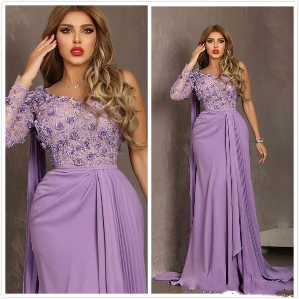

pretty lilac flowers mermaid formal evening dresses one shoulder 2021 lace floral beads long pageant gowns for women plus size prom party dr, Black;red