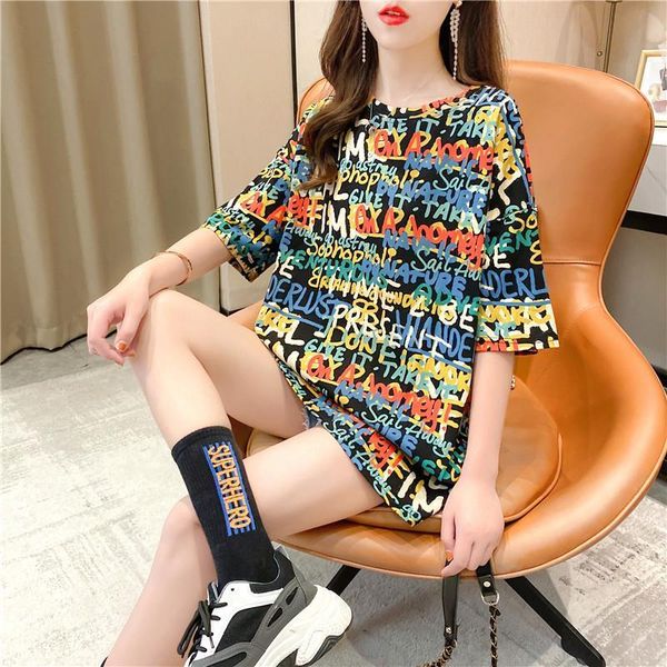 

short sleeve graffiti tshirts korean women t shirt style oversize letter loose harajuku streetwear all match ns4591, White