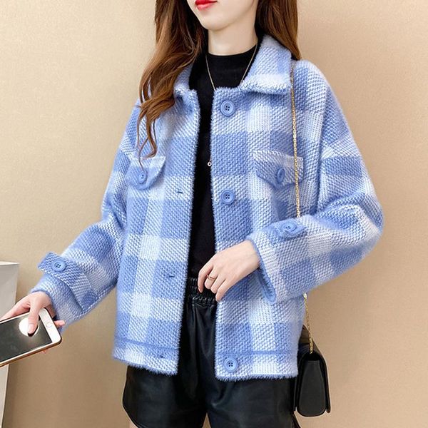 

women's jackets autumn spring plaid woman coats long sleeve casual ladies jacket with buttons and pockets stand collar female for outw, Black;brown