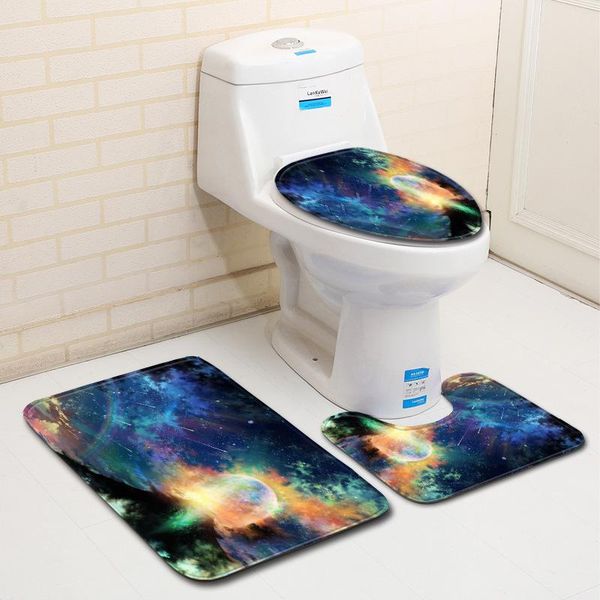 

bath mats space landscape bathroom toilet three-piece household entry mat absorbent non-slip floor combined carpet
