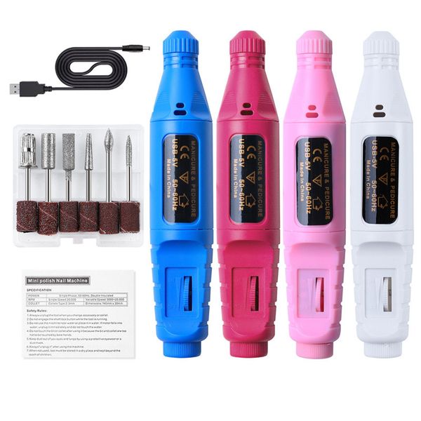 

professional electric nail art equipment drill machine manicure milling cutter set files drill bits gel polish sanding tools polishing with, Silver
