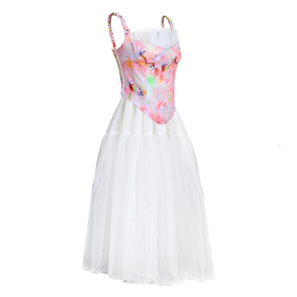 

women's tanks & camis lace flowers print short tank vest mesh high waist bubble skirt fashion summer women set tyo5, White