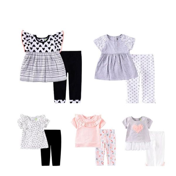 

clothing sets 2 pieces/set baby girls clothes set short sleeve t shirt + trousers 12-24m girl infant casual suit, White