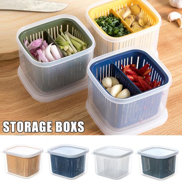 

storage bottles & jars box detachable fresh keeping for kitchen drain design divided fruit vegetable green onion ginger garlic ye-h