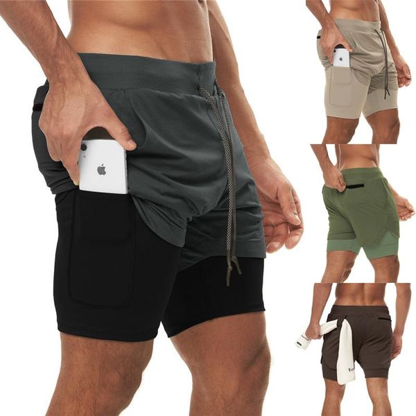 

men's shorts 2021 running two-in-one double-layer quick-drying gym sports fitness jogging exercise clothing, White;black