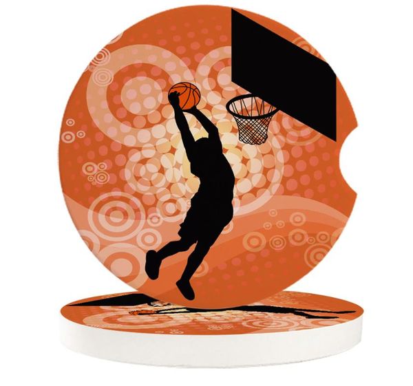 

table runner ceramic stone round car coasters set basketball shooting sports orange mug tea cup cold drinks mat decoration