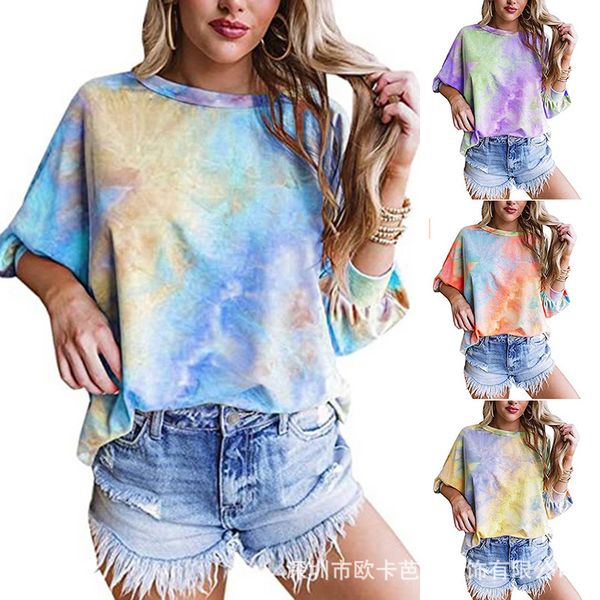 

2021 summer t-shirts womens short sleeve o-neck woman female printed girls, White