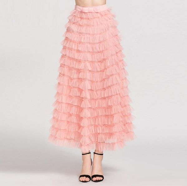 

skirts 2021 brand hchenli women pleated long fashion cake skirt high waist elegant, Black