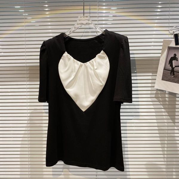 

women black all match patchwork t-shirt arrivals solid color v-neck short sleeve fashion spring summer 11d519 210525, White