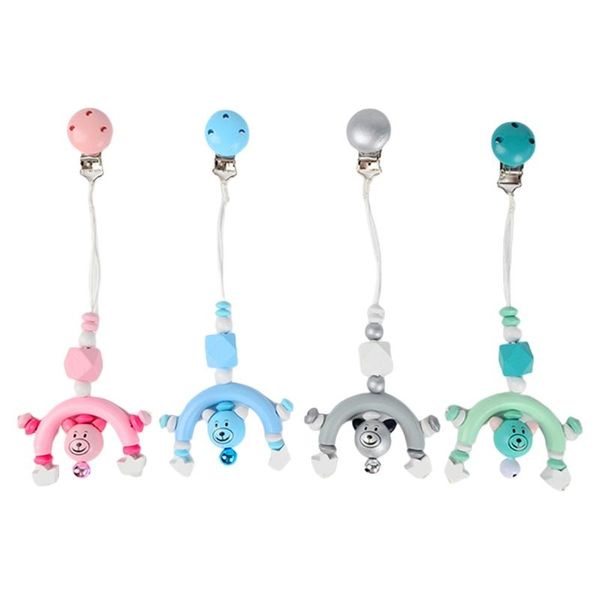 

stroller parts & accessories baby wooden hanging pendant cute cartoon bear teething toys born infants small bell beads rattle teether