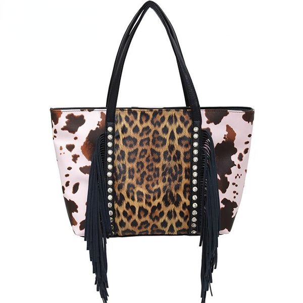 

evening bags 2021 european and american trend large-capacity rivet tassel bag leopard print shoulder ladies female
