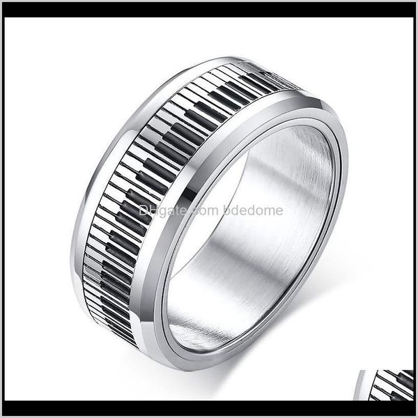 Band Titanium Anelli in acciaio inossidabile Black Sier Color Tasti del pianoforte Spinner Design Smooth Men Fashion Jewelry Gift Drop Delivery 2021 Osmgd