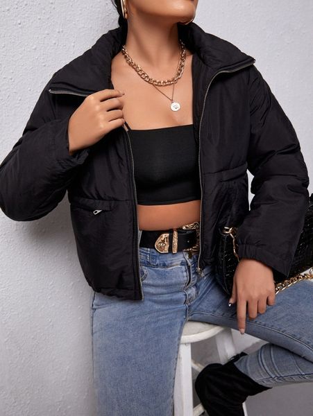 

sxy zip pocket drawstring hem winter coat r9jv#, Black