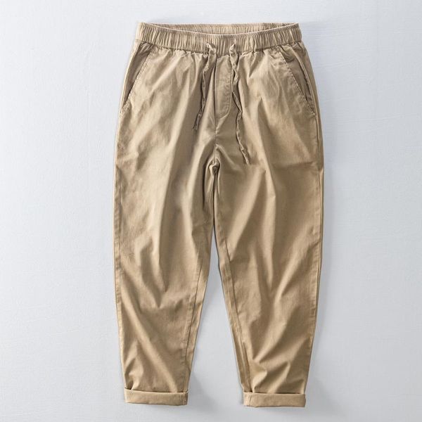 

casual safari style straight pants for men midweight loose daily trouser 97% cotton male drawstring men's, Black