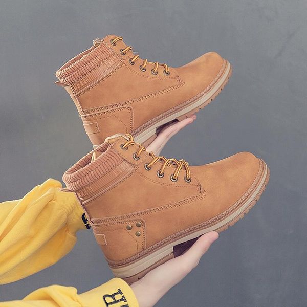 

boots women snow 2021 autumn winter ankle shoes solid lace-up ladies booties, Black