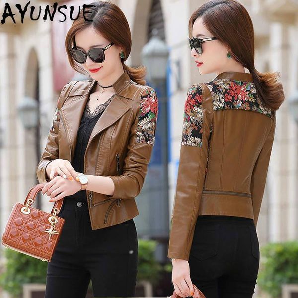 

women's leather & faux ayunsue jacket women short coat black fashion 2021 spring autumn abrigo mujer qq005 pph460