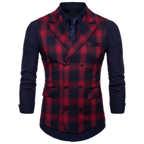 

men's new in 2021, leisure plaid vt, double button vt, Black;white