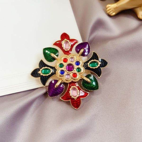 

hair clips & barrettes qingdao dongdi oil color treasure brooch female geometric symmetrical enamel cool wind coat pin, Golden;silver