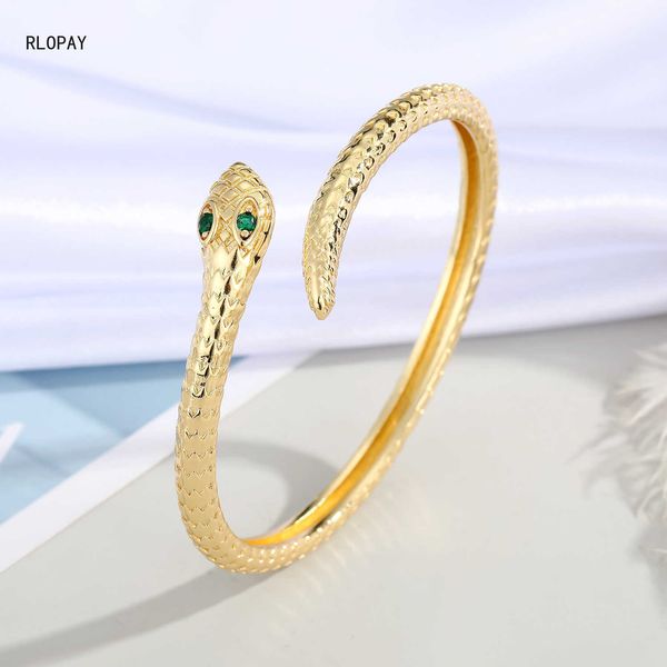 

new trendy copper women bangles plating gold turkish snake shape cuff bracelets size animal bangles with charms q0720, Black