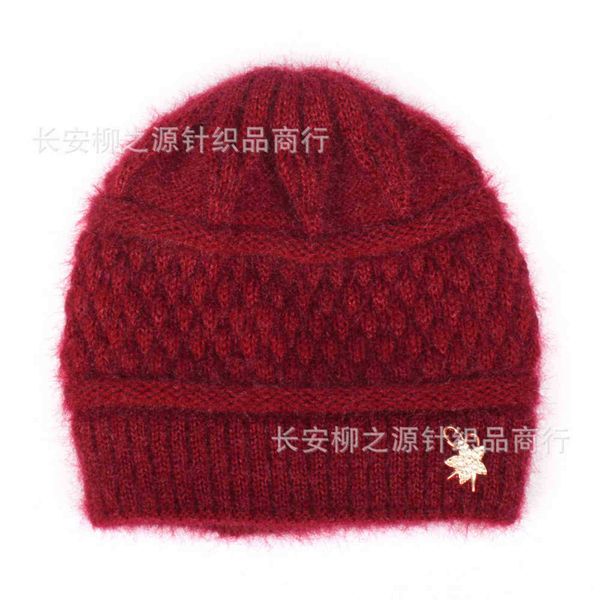 

wool hat female winter versatile warm knitted old lady pullover middle-aged and elderly cotton hat thickened plush grandma, Blue;gray