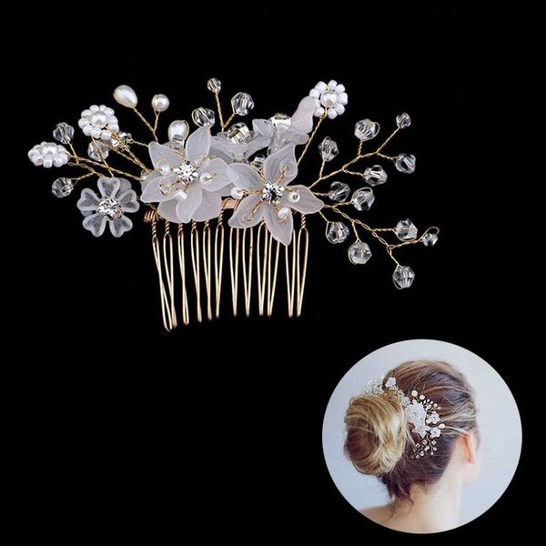 

hair clips & barrettes wholesale fishion style pearl flower handmade bridal crown wedding jewelry crystal tiara for woman ea, Golden;silver