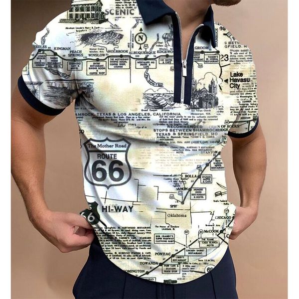 

prosperity pattern men's zipper polo shirt comfortable breathable fashionable cool daily travel work party, White;black