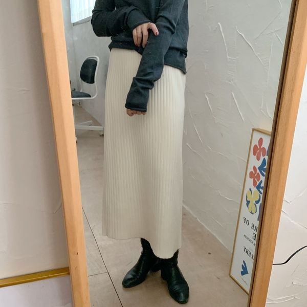 

ol knitted skirts womens arrival office ladies autumn winter thick straight high waist femme faldas 210421, Black