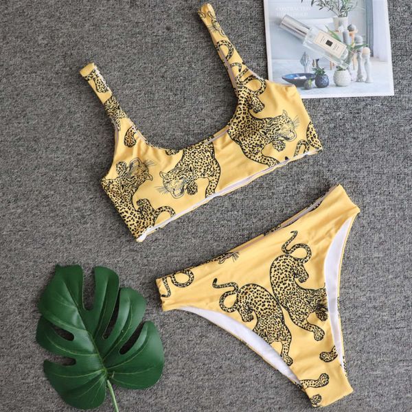 

bikini swimsuit leopard print high waist female animal pattern triangl swimwear, White;black