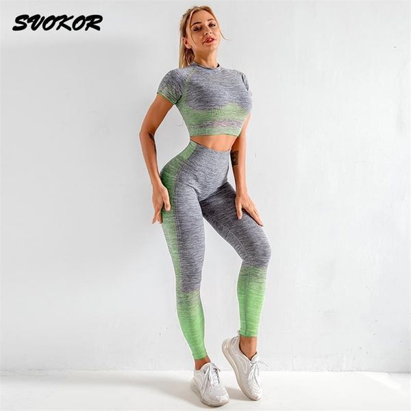 

svokor women seamless yoga set stripe printed short sleeve leggings fitness gym clothes sportswear sport suits workout pants 210813, Gray