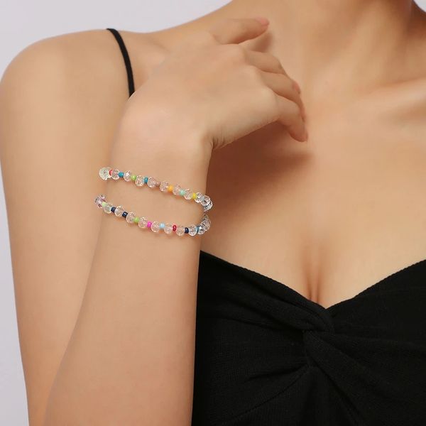 Bohemian feminino feminino frisado transparente intervalo de cristal multicolor grânulos multicamadas pulseiras para mulheres presentes jóias