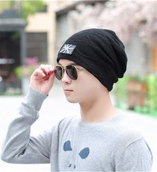 

autumn and winter men's simple wool hat fashion women's knitted hat outdoor thickened plush cap, Black;white