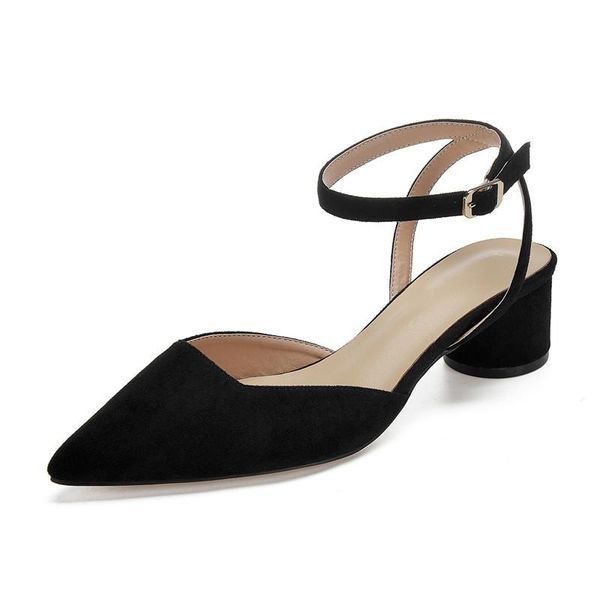 

dress shoes low heels suede women pointed toe heeled ankle buckle strap evening formal party office lady, Black