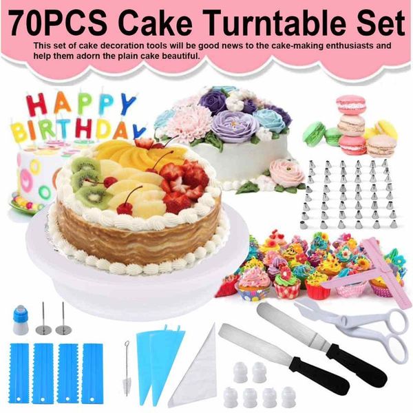 

baking & pastry tools cake decorating set 70pcs stainless steel nozzles turntable cream confectionery bag spatula scraper