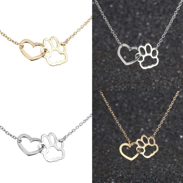 

pendant necklaces vintage long necklace kolye cute hollow heart pets dog cat footprint love for women wedding jewelry gift, Silver