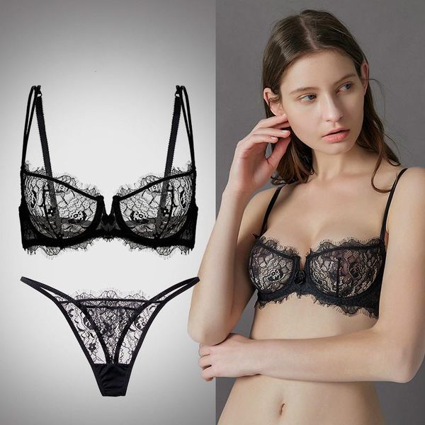 

bras sets thong lady push up bra set lace hollow out bralette underwear panty intimates black women brief lingerie, Red;black