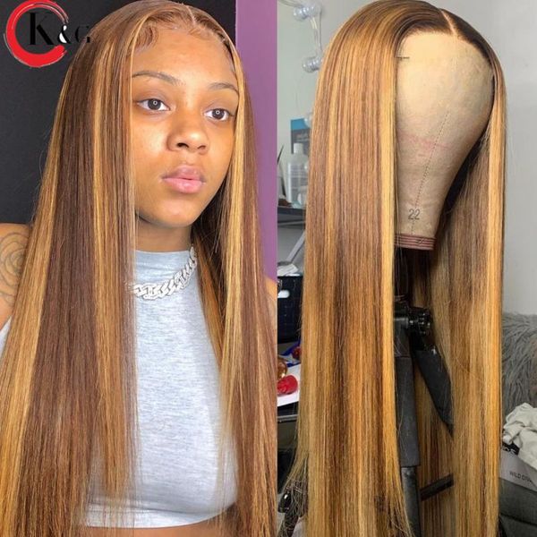 

highlight13*6 lace wigs straight t-part human hair brazilian front 150% density with baby non-remy, Black;brown