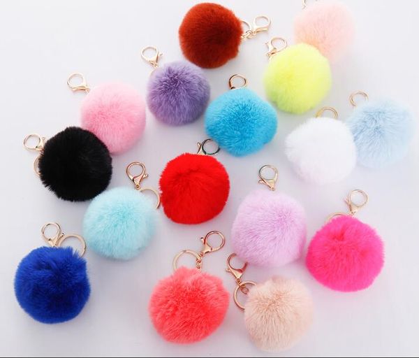 

37 colors 8cm imitate rabbit fur ball keychain pom pom car keychain handbag keychain fluffy faux rabbit fur key ring, Silver