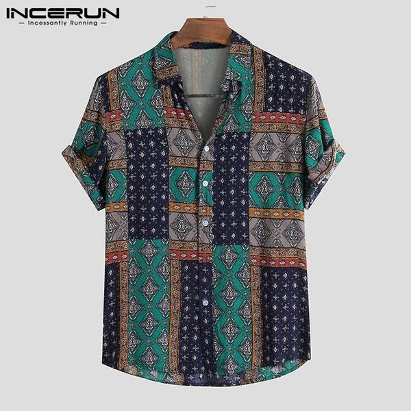 

men's casual shirts men shirt printed turn down collar breathable short sleeve vintage streetwear hawaiian 2021 summer camisas incerun, White;black