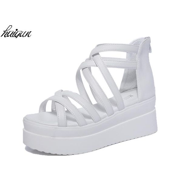 

summer students platform shoes thick bottom 2021 female sandals high-heeled casual roman wedges, Black