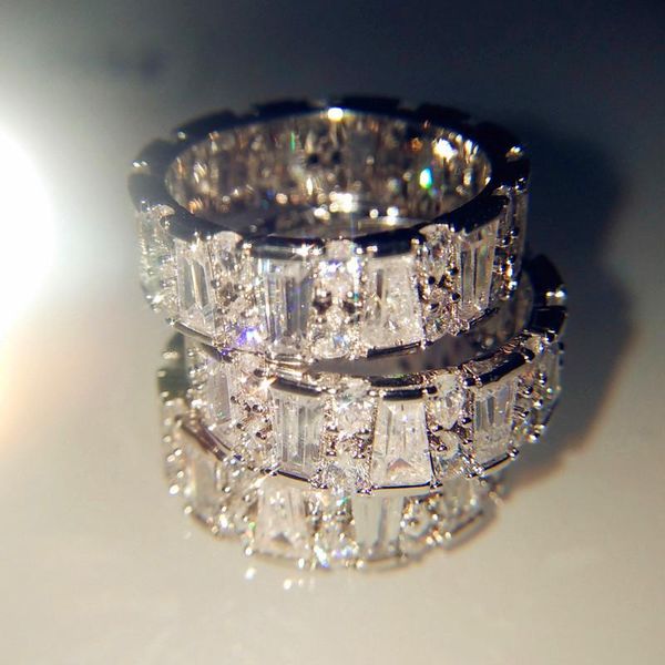 

wedding rings luxury female white crystal stone ring vintage silver color for women trendy square zircon engagement, Slivery;golden