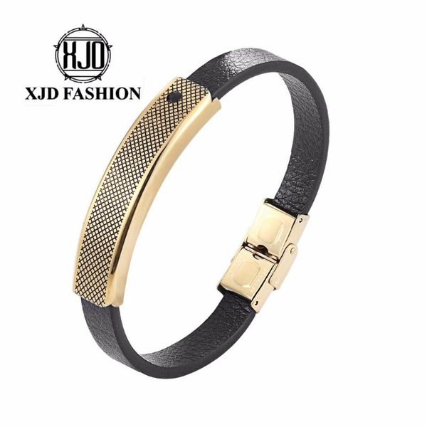 

cuff brand style men jewelry leather and stainless steel accessory have stone bracelet for gift high quality, White