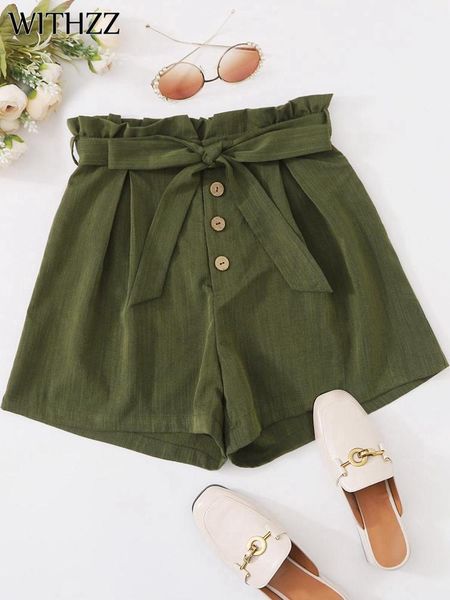 

women's shorts withzz spring summer women lovely wide leg belt elastic high waist female loose casual, White;black