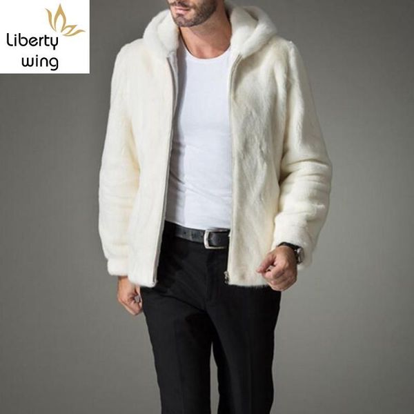 

men's fur & faux arrival mens white zip coat man hooded jacket warm outwear gentleman coats plus size s-4xl, Black