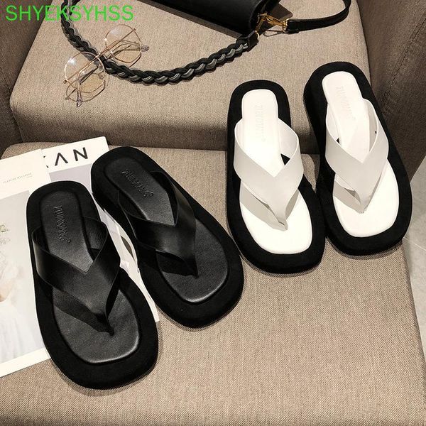 

slippers black/white mixed color thick bottom flip flops women clip toe ladis platform jandal slides beach shoes