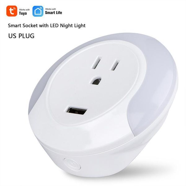 

smart power plugs tuya wifi socket us plug with led night light app remote control voice works alexa google home