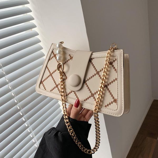 

cross body plaid pu leather armpit bag for women 2021 double chain shoulder handbags and purse female travel fashion hand