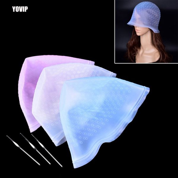 

pro salon dye silicone cap + hook hair color coloring highlighting reusable set frosting tipping dyeing color-tools 1238